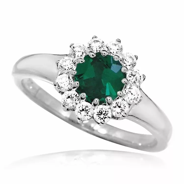 rund grønn zirkon ring i sølv