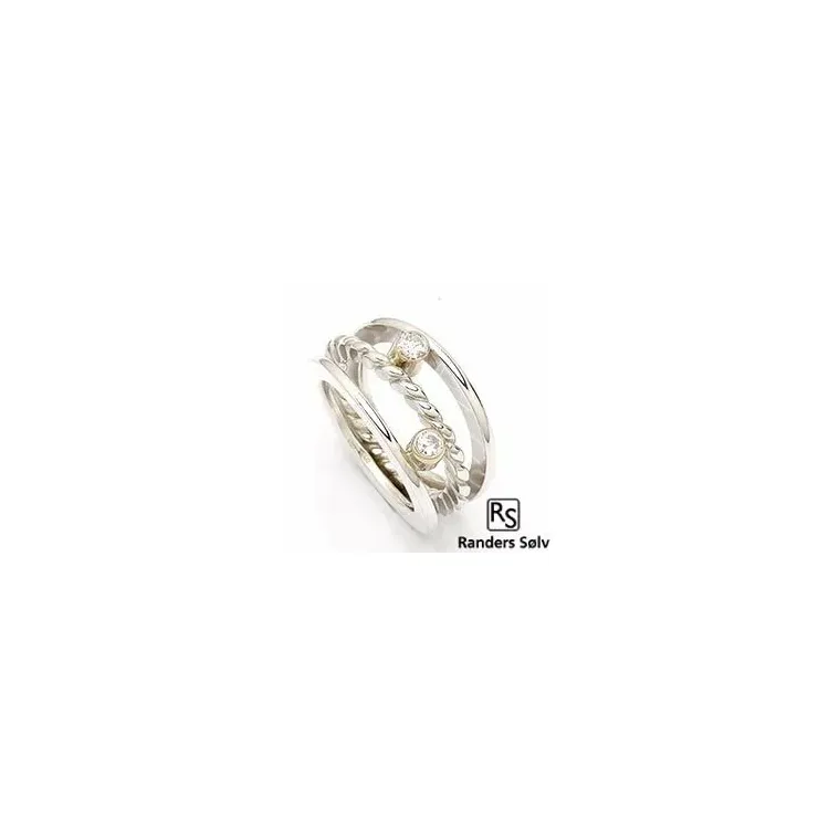 RS of Scandinavia ring i sølv og 14 karat gull hvit zirkon