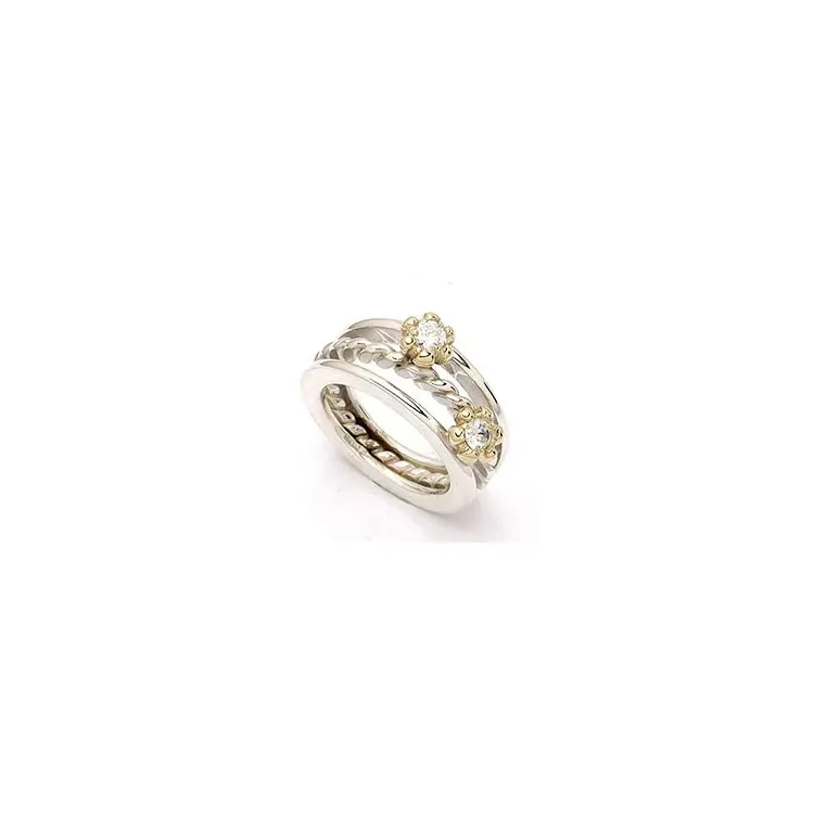 RS of Scandinavia blomst ring i sølv og 14 karat gull hvite zirkoner