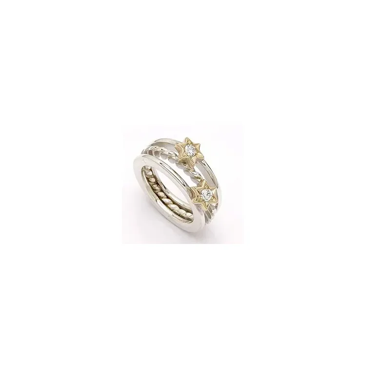 RS of Scandinavia stjerne ring i sølv og 14 karat gull hvite zirkoner