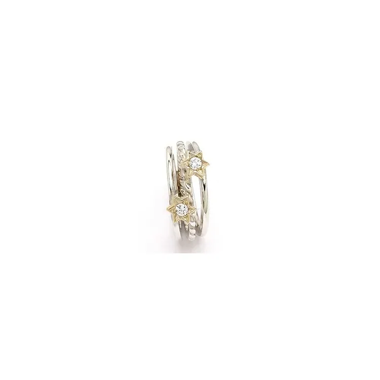 RS of Scandinavia stjerne ring i sølv og 14 karat gull hvite zirkoner