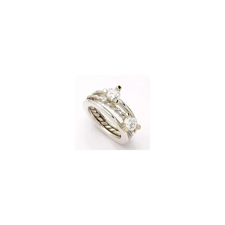 RS of Scandinavia ring i sølv og 14 karat gull hvite zirkoner