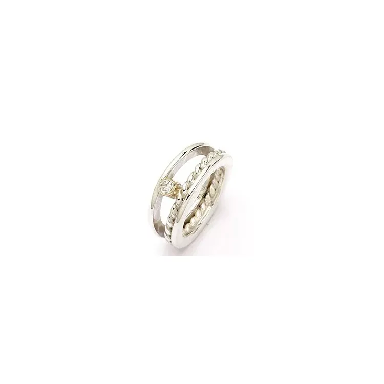 RS of Scandinavia ring i sølv og 14 karat gull hvit zirkon