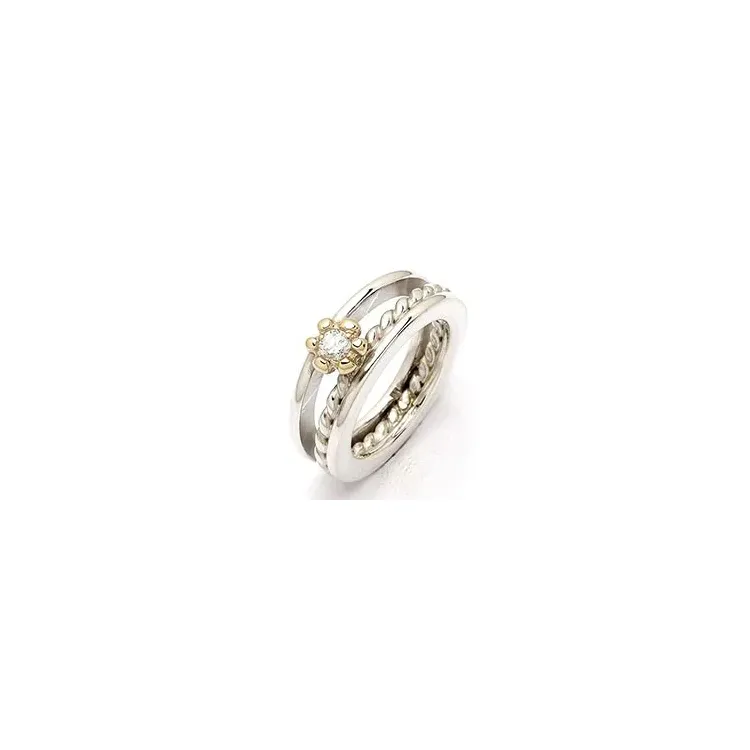 RS of Scandinavia blomst ring i sølv og 14 karat gull hvit zirkon
