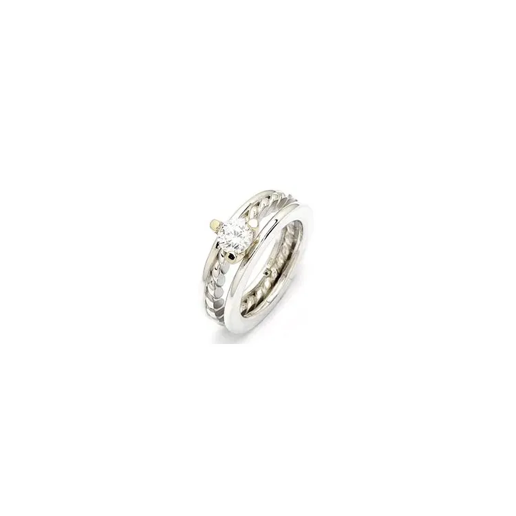RS of Scandinavia ring i sølv og 14 karat gull hvit zirkon