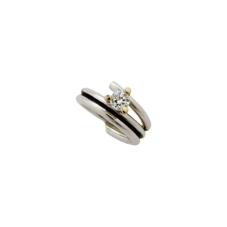 RS of Scandinavia ring i oksidert sterlingsølv med 14 karat gull hvit zirkon