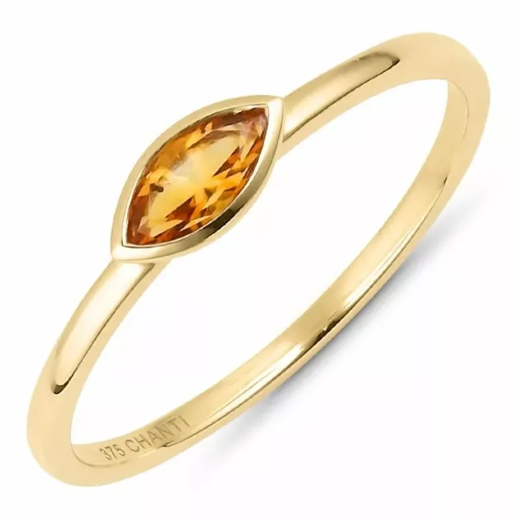 oval oransje citrin ring i 9 karat gull