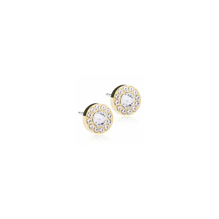 Blomdahl runde øredobber i forgyldt titanium hvit swarovski krystall