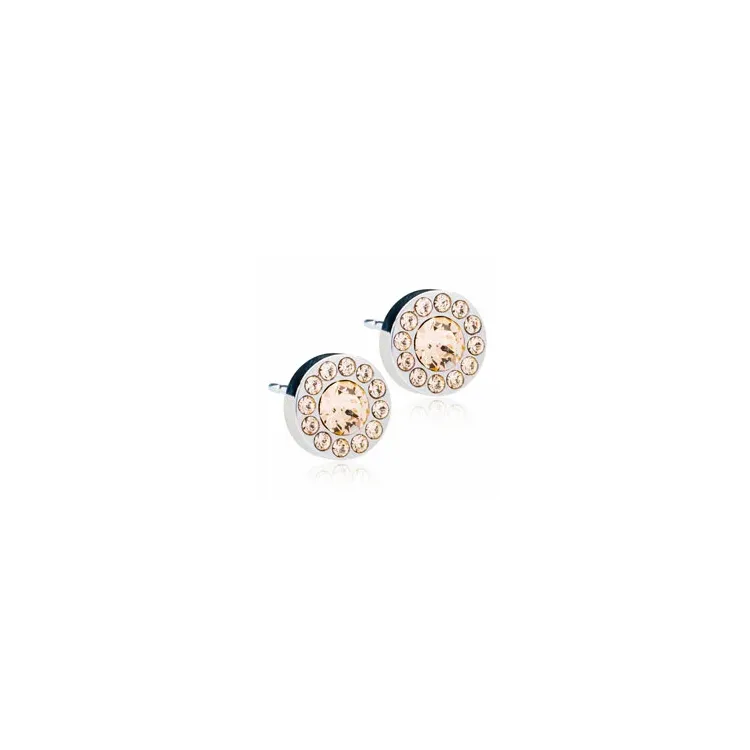 Blomdahl runde øredobber i titanium ferskenfarget swarovski krystall