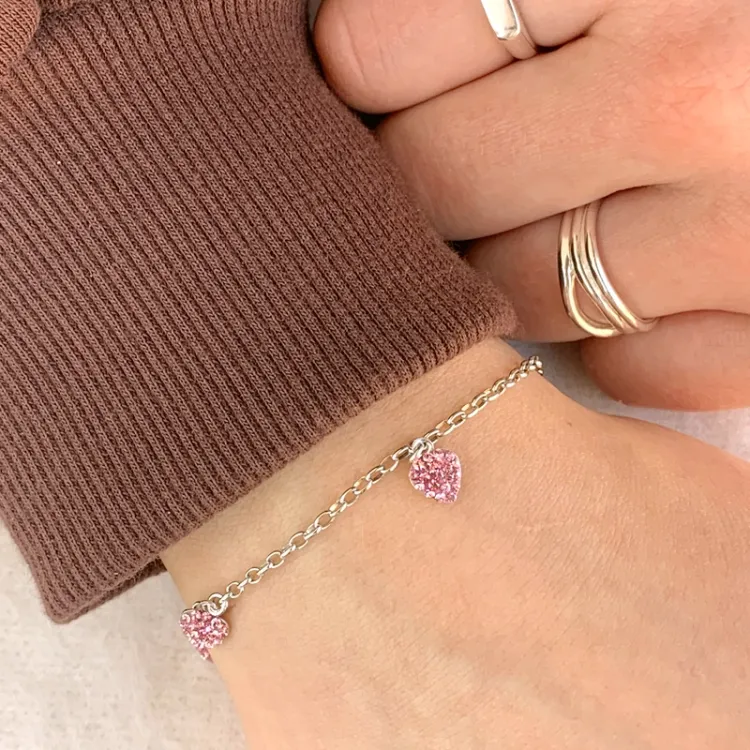 barne NORDAHL ANDERSEN hjerte armbånd i rodinert sølv rosa zirkon