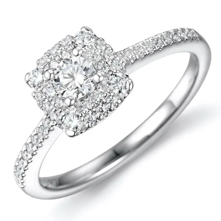 firkantet diamant ring i 14 karat hvitt gull 0,21 ct 0,30 ct