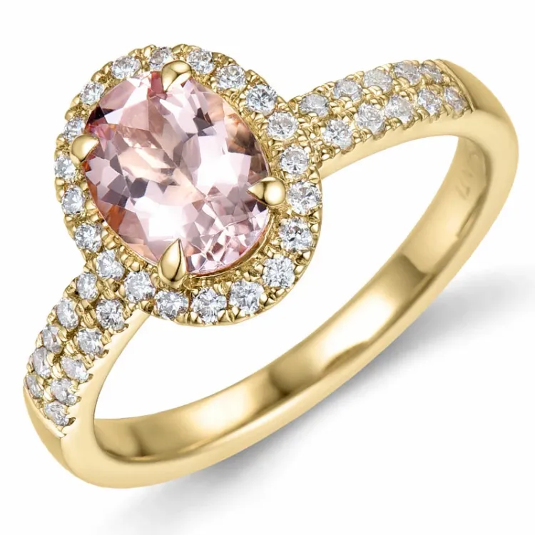 morganit diamantring i 14 karat gull 1,28 ct 0,53 ct