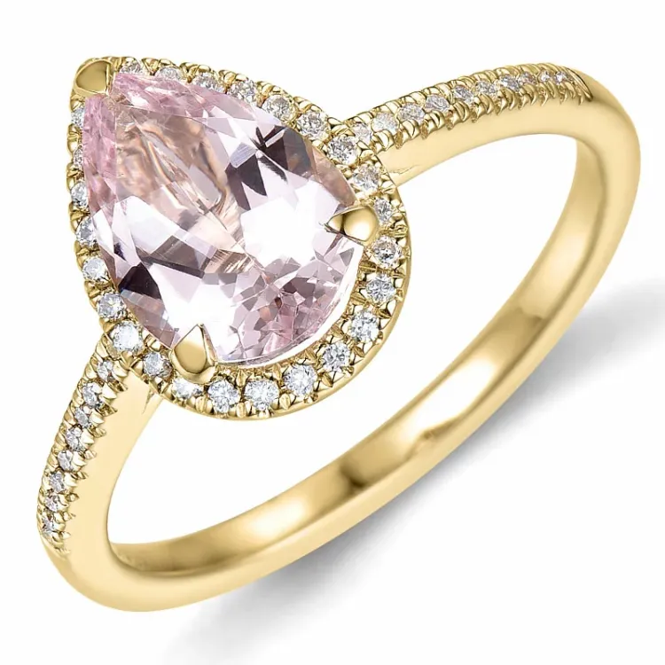 morganit diamantring i 14 karat gull 1,80 ct 0,16 ct