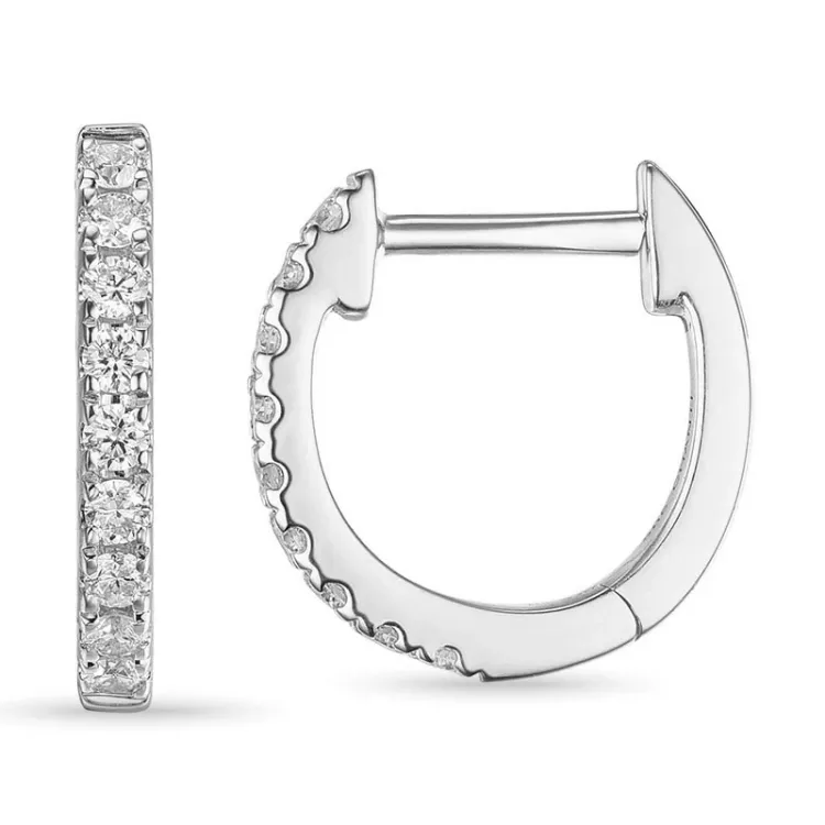 12 mm creol i 14 karat hvitt gull med diamant 