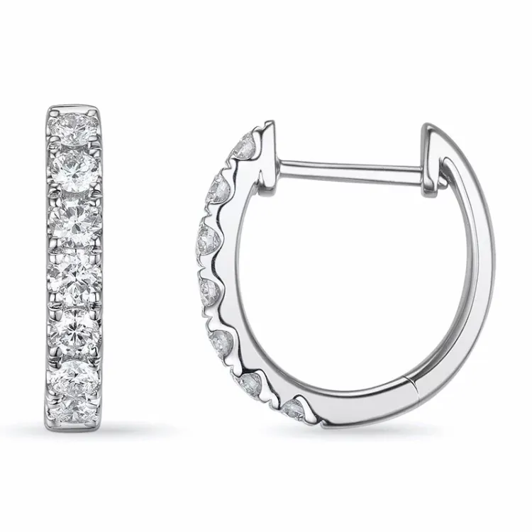 14 mm creol i 14 karat hvitt gull med diamant