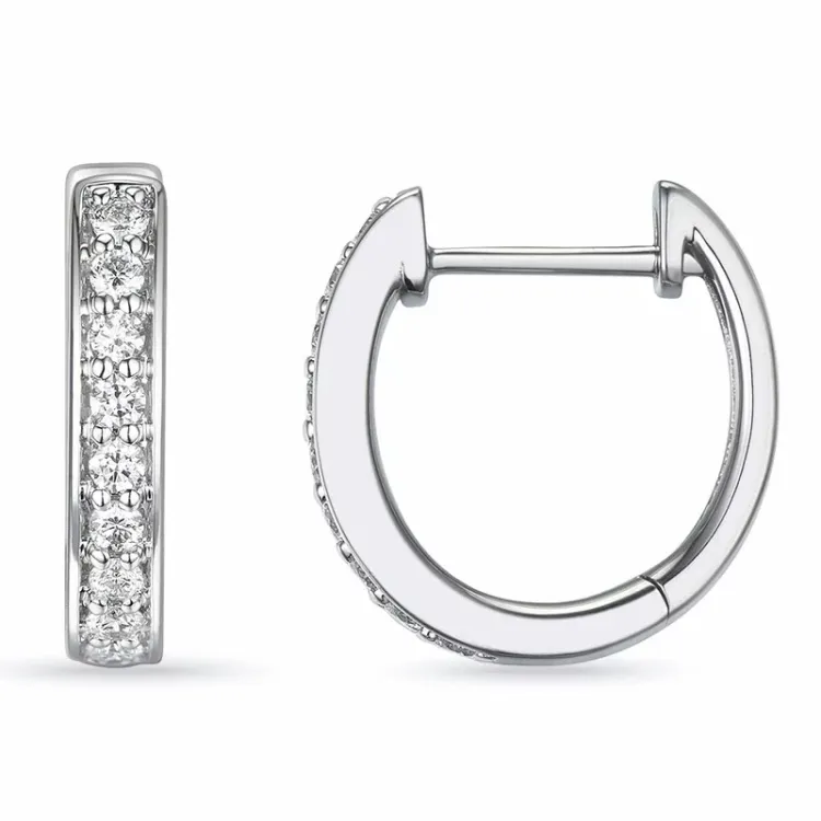 14 mm briljant creol i 14 karat hvitt gull med diamant