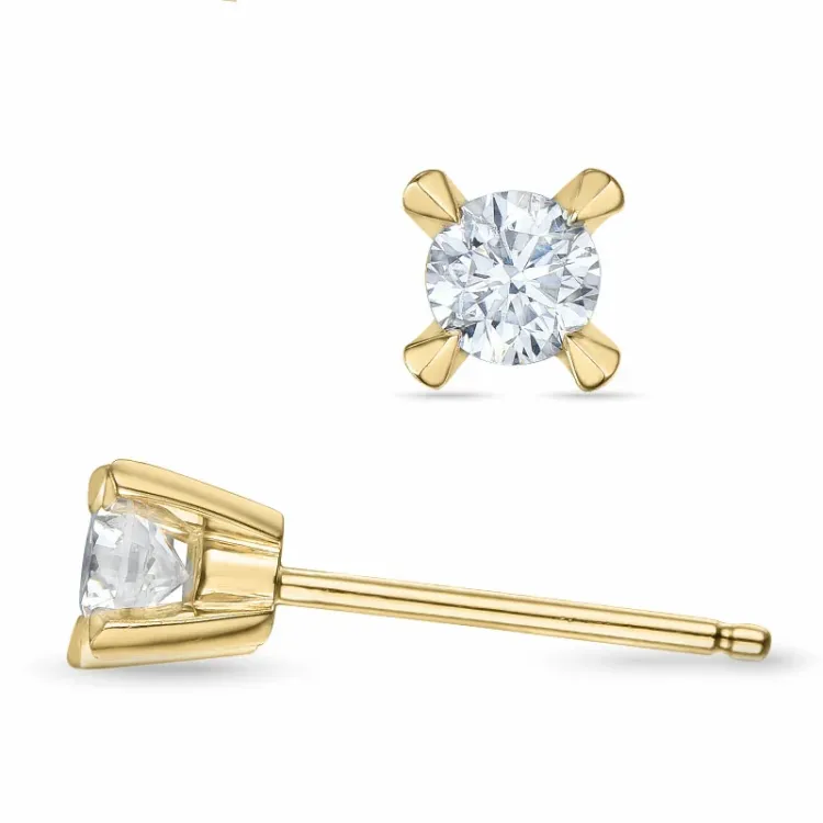 2 x 0,20 ct solitaireørepynt i 14 karat gull med diamant