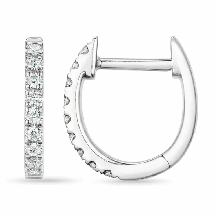 8 mm creol i 14 karat hvitt gull med diamant 