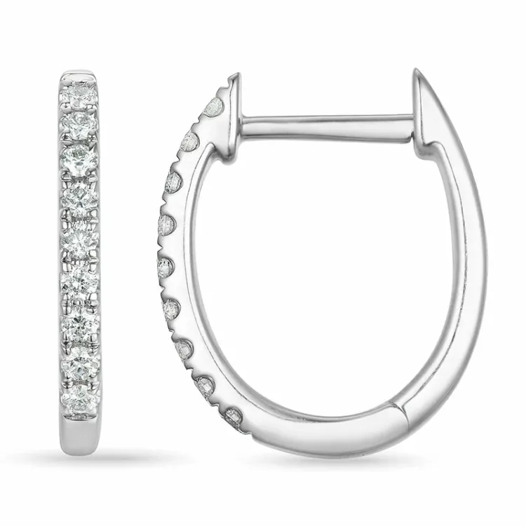 10 mm creol i 14 karat hvitt gull med diamant 