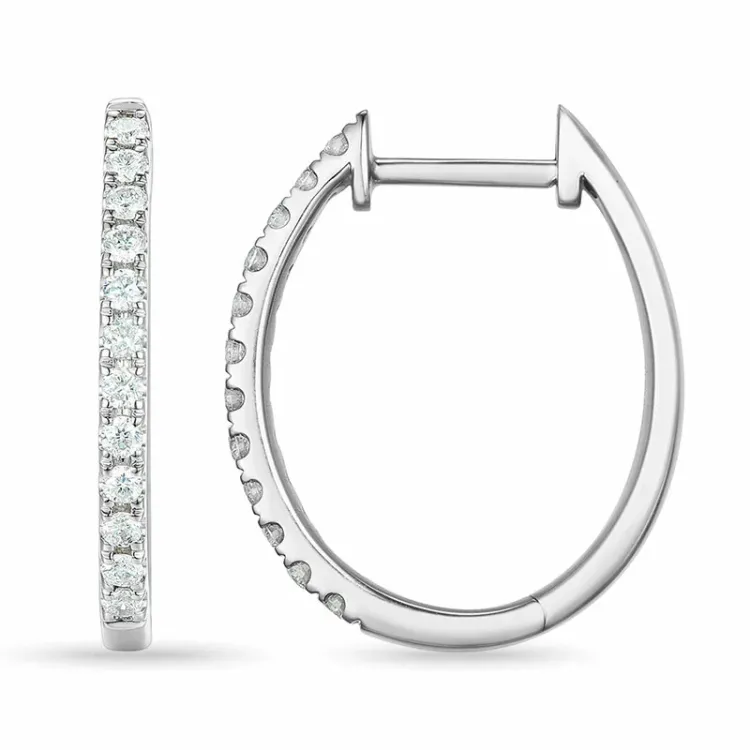 14 mm creol i 14 karat hvitt gull med diamant