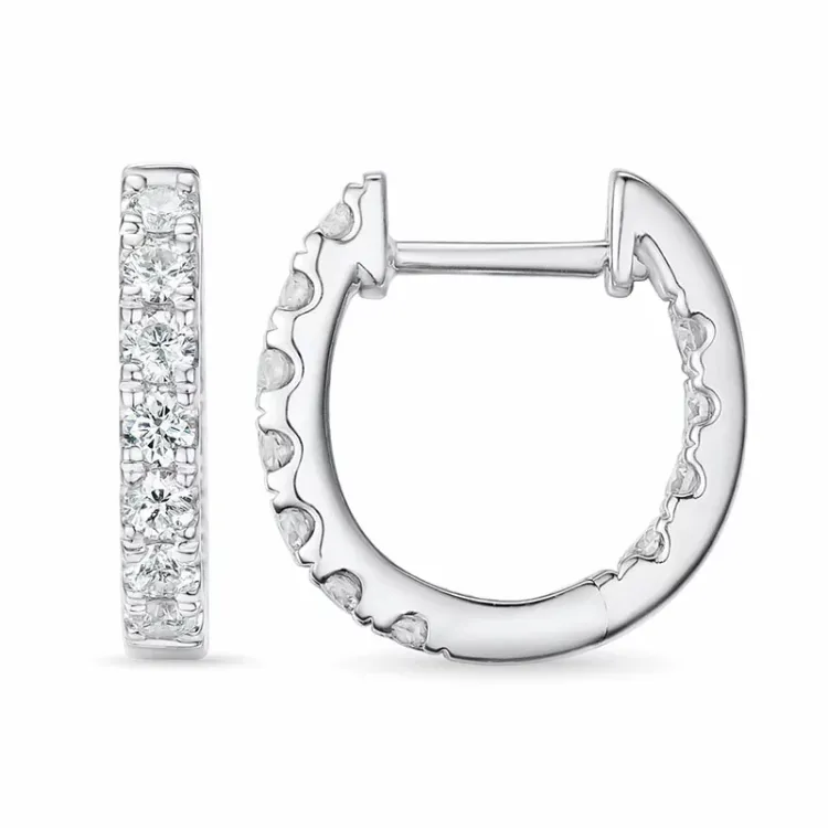 14 mm diamant creol i 14 karat hvitt gull med diamant