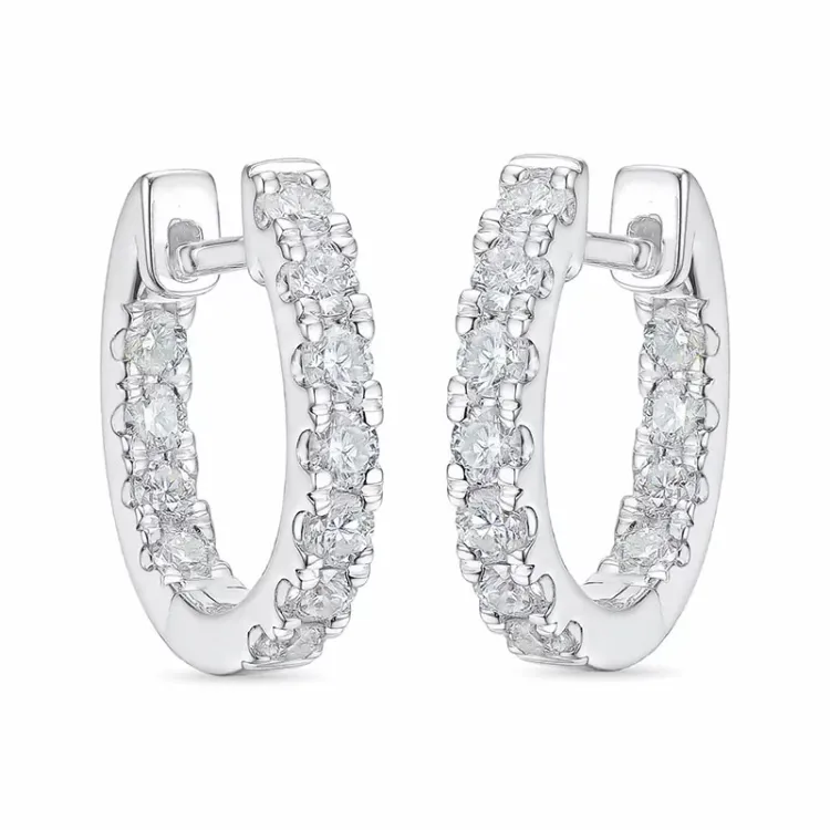 14 mm diamant creol i 14 karat hvitt gull med diamant