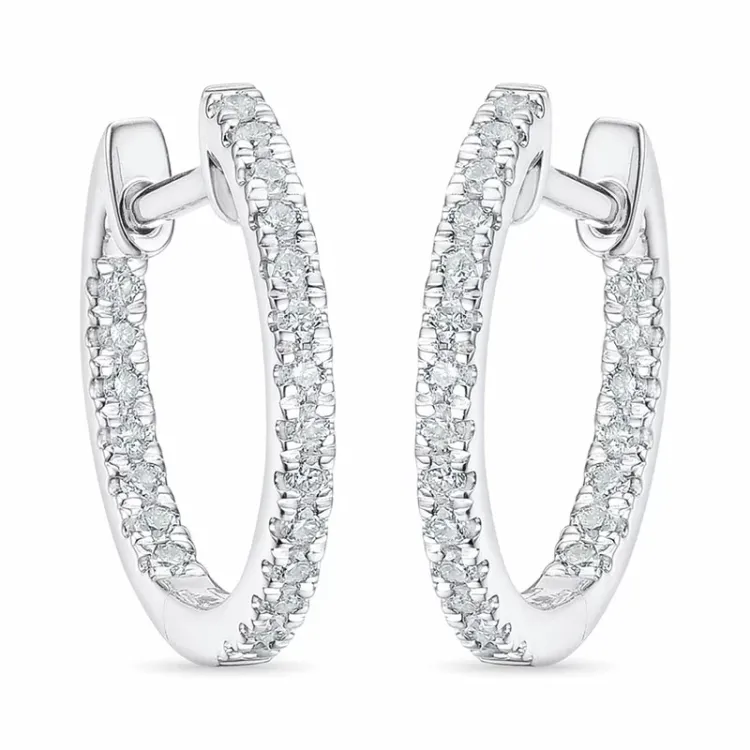 14 mm diamant creol i 14 karat hvitt gull med diamant