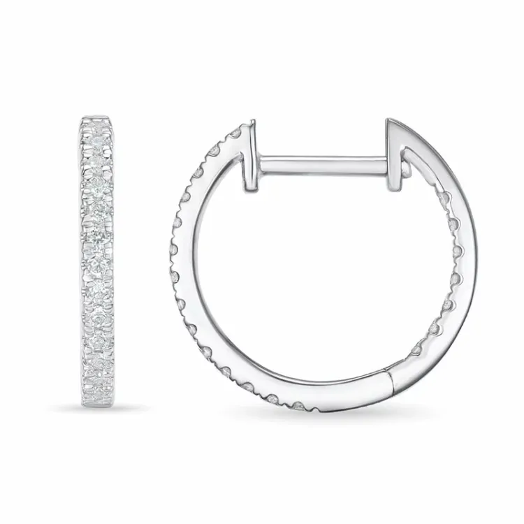 14 mm diamant creol i 14 karat hvitt gull med diamant
