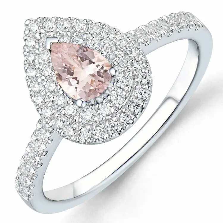 morganit diamantring i 14 karat hvitt gull 0,35 ct 0,39 ct