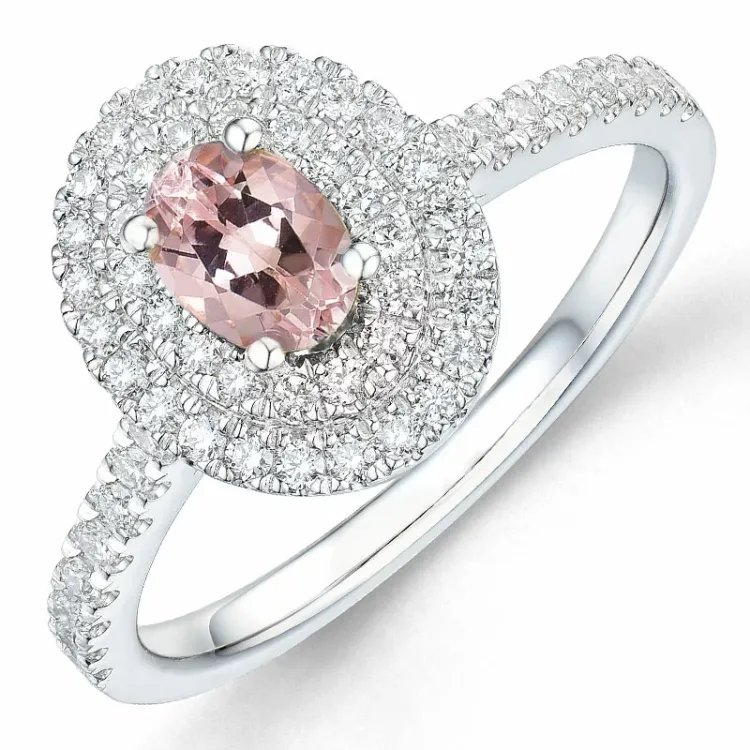 morganit diamantring i 14 karat hvitt gull 0,42 ct 0,40 ct