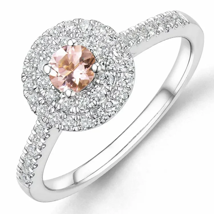 morganit diamantring i 14 karat hvitt gull 0,22 ct 0,33 ct