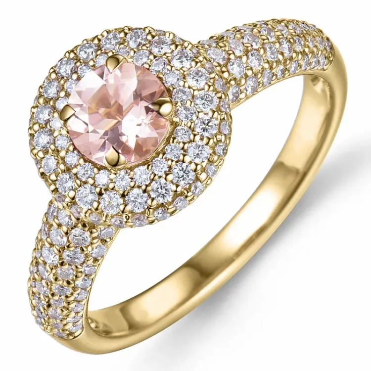 morganit diamantring i 14 karat gull 0,43 ct 0,66 ct
