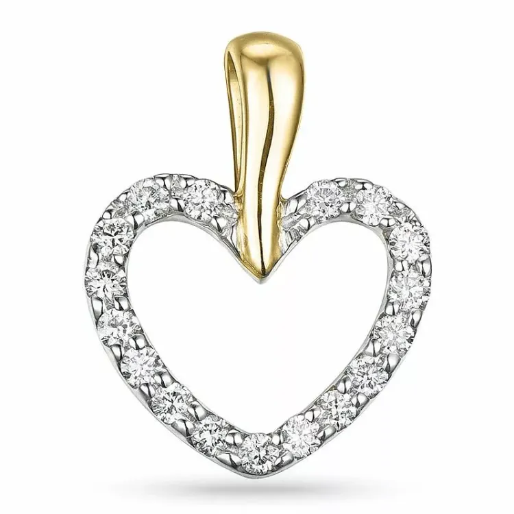 Hjerte diamantanheng i 14 karat gull og hvitt gull 0,22 ct