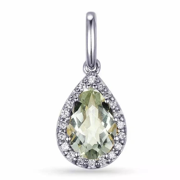 grønn ametyst diamantanheng i 14 karat hvitt gull 0,10 ct 1,55 ct