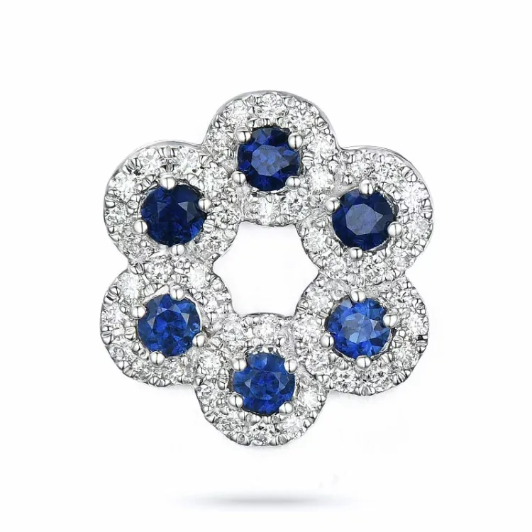blomst safir diamantanheng i 14 karat hvitt gull 0,31 ct 0,54 ct