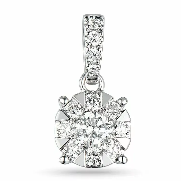 Rundt diamantanheng i 14 karat hvitt gull 0,10 ct 0,14 ct