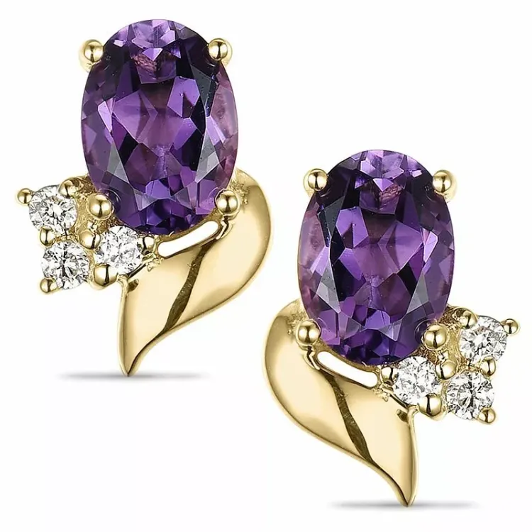 blomst ametyst diamantøredobb i 14 karat gull med diamant og ametyst