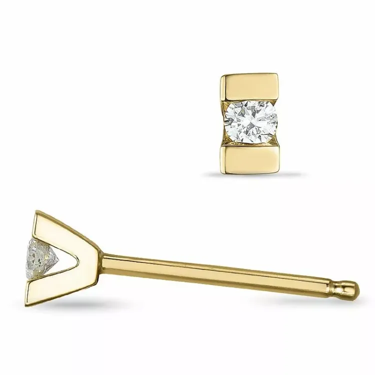 2 x 0,04 ct diamant ørestikker i 14 karat gull med diamant 
