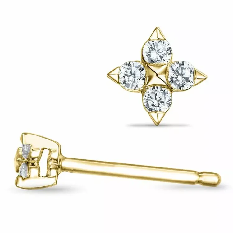 blomst diamantøredobb i 14 karat gull med diamant