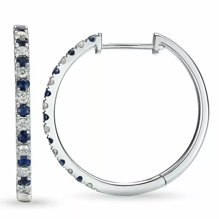 21 mm safir creol i 14 karat hvitt gull med safir og diamant 