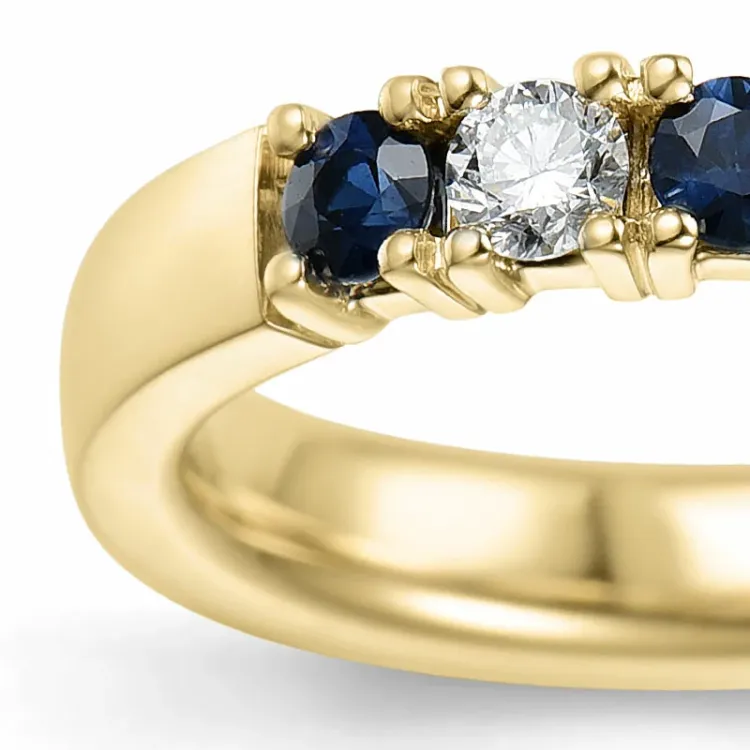 kraftige blå safir alliansering i 14 karat gull 2 x 0,10 ct 0,40 ct
