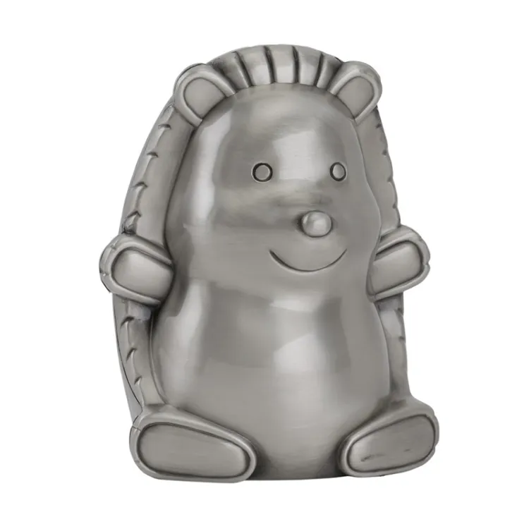 Dåpsgave: pinnsvin sparebøsse i fortinnet 