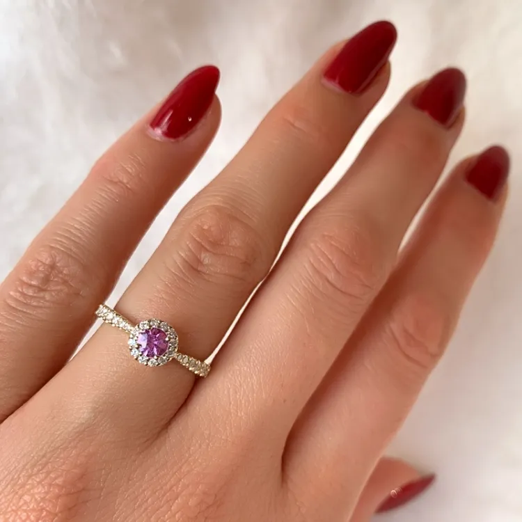 rosa safir diamantring i 14 karat gull 0.41 ct 0,314 ct