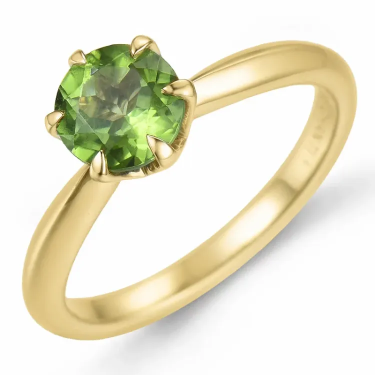 grønn peridot solitairering i 14 karat gull 1,27 ct