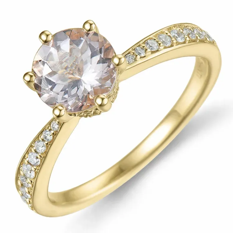 morganit diamantring i 14 karat gull 1,20 ct 0,256 ct