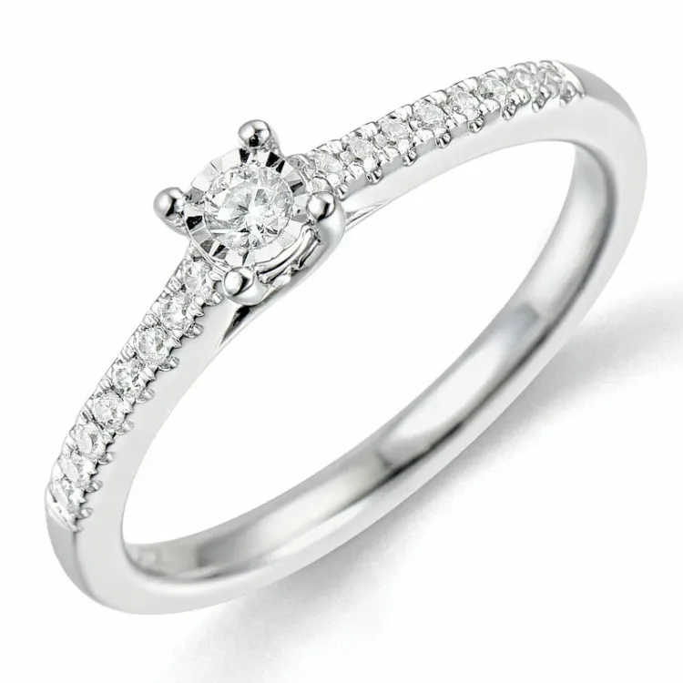 diamant ring i 14 karat hvitt gull 0,057 ct 0,102 ct