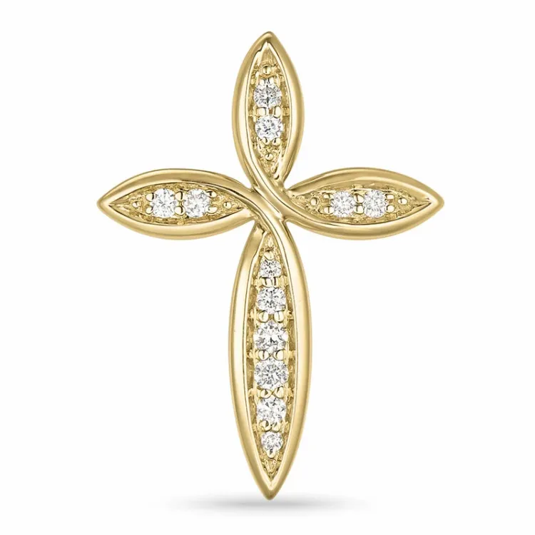 kors diamant anheng i 14 karat gull 0,120 ct