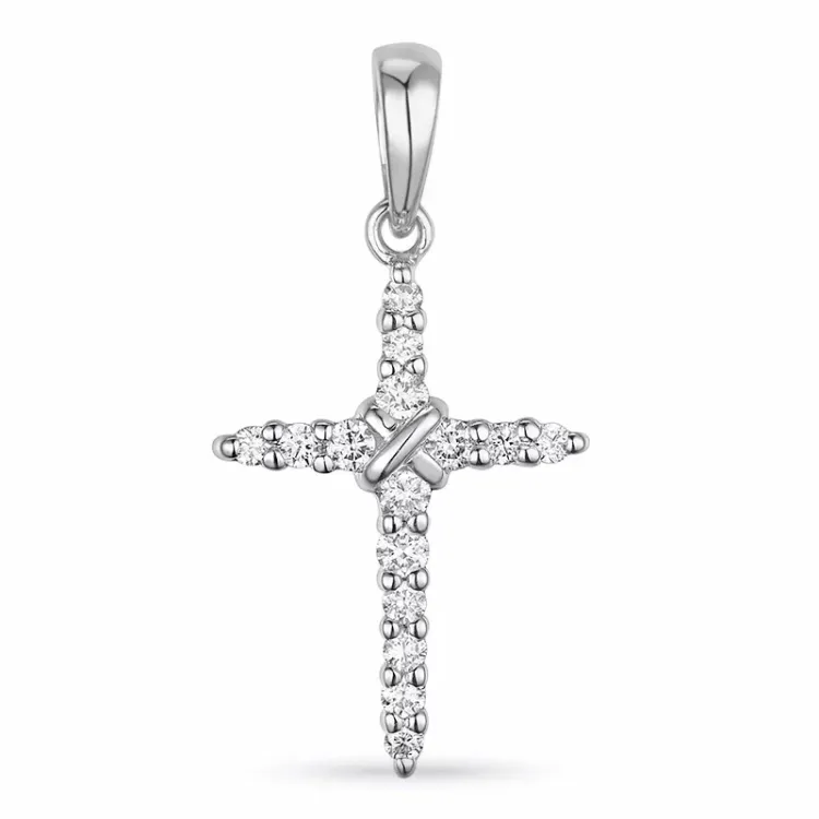 kors diamant anheng i 14 karat hvitt gull 0,15 ct