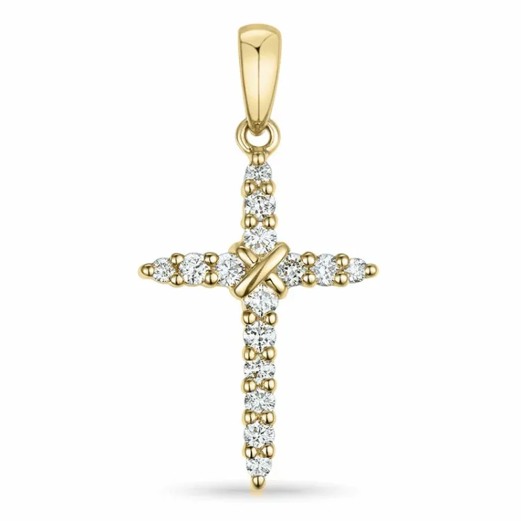 kors diamant anheng i 14 karat gull 0,25 ct