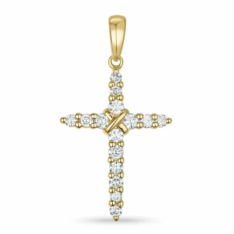 kors diamant anheng i 14 karat gull 0,33 ct